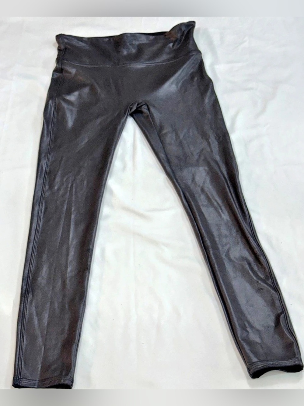 SPANX Faux Leather Leggings Black High Rise Shaping Size Large  O105